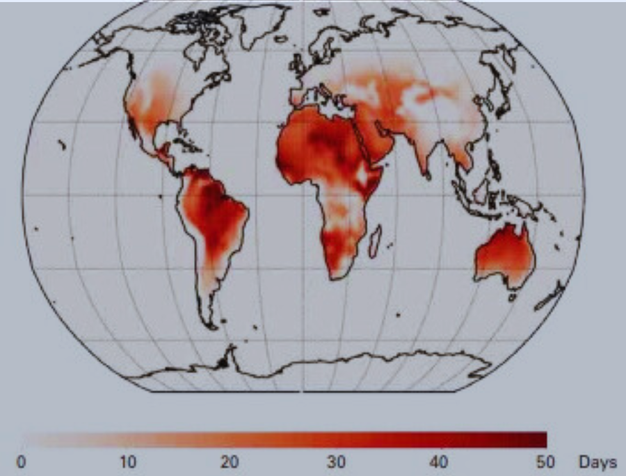 Change in the number of days per year with daily maximum surface temperatures above 35 °C, relative to an 1850–1900 baseline, as predicted by 27 numerical models, in a world that will have experienced 1.5 °C warming (based on the Shared Socioeconomic Pathway SSP5-8.5), globally averaged Source: Figure produced using data from the IPCC Working Group I Interactive Atlas: https://interactive-atlas.ipcc.ch/