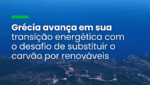 Paisagem grega deslumbrante incorpora cataventos e painéis solares para produção de energia