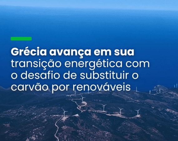 Paisagem grega deslumbrante incorpora cataventos e painéis solares para produção de energia