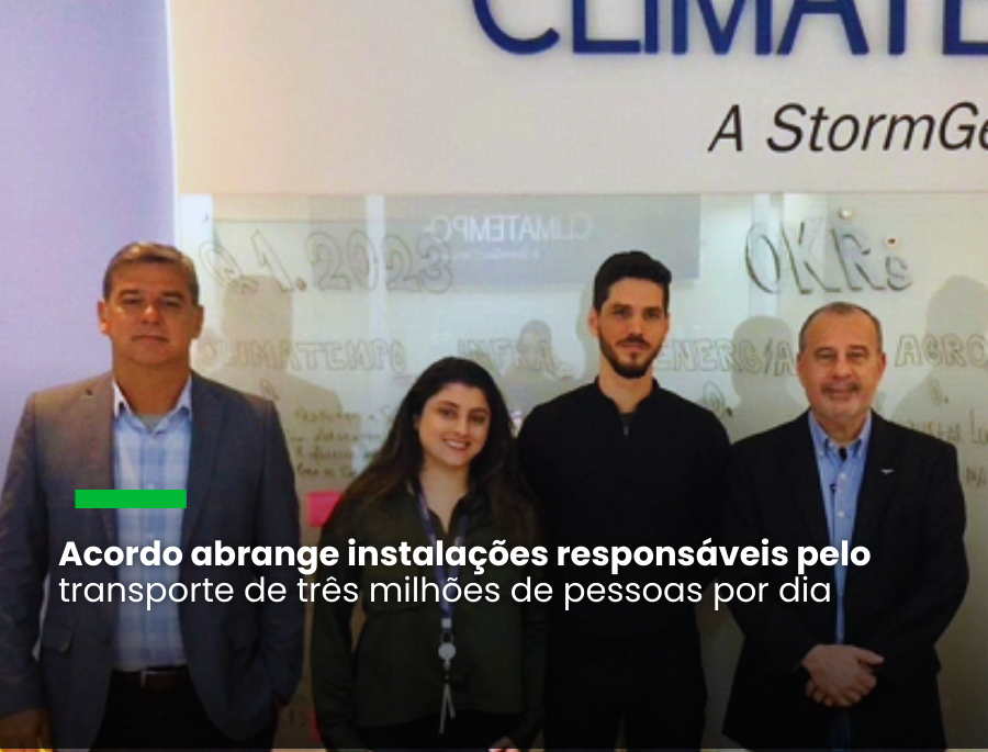 Sandro Brandt, gerente de crises da CCR, Jéssica Mendes, meteorologista e executiva de contas da Climatempo, Thiago Aires, meteorologista e coordenador da Climatempo, Miguel Day, diretor de crises da CCR e Hernando Barbosa da Silva, do comitê de crise/gestão corporativa da CCR. Divulgação